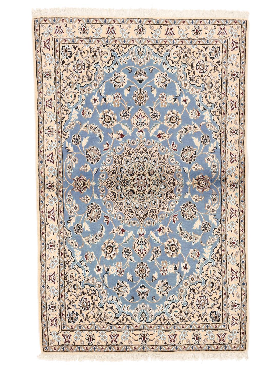 Met de hand geknoopt Nain Fine 9La tapijt uit het Midden-Oosten in blauwe en beige tinten