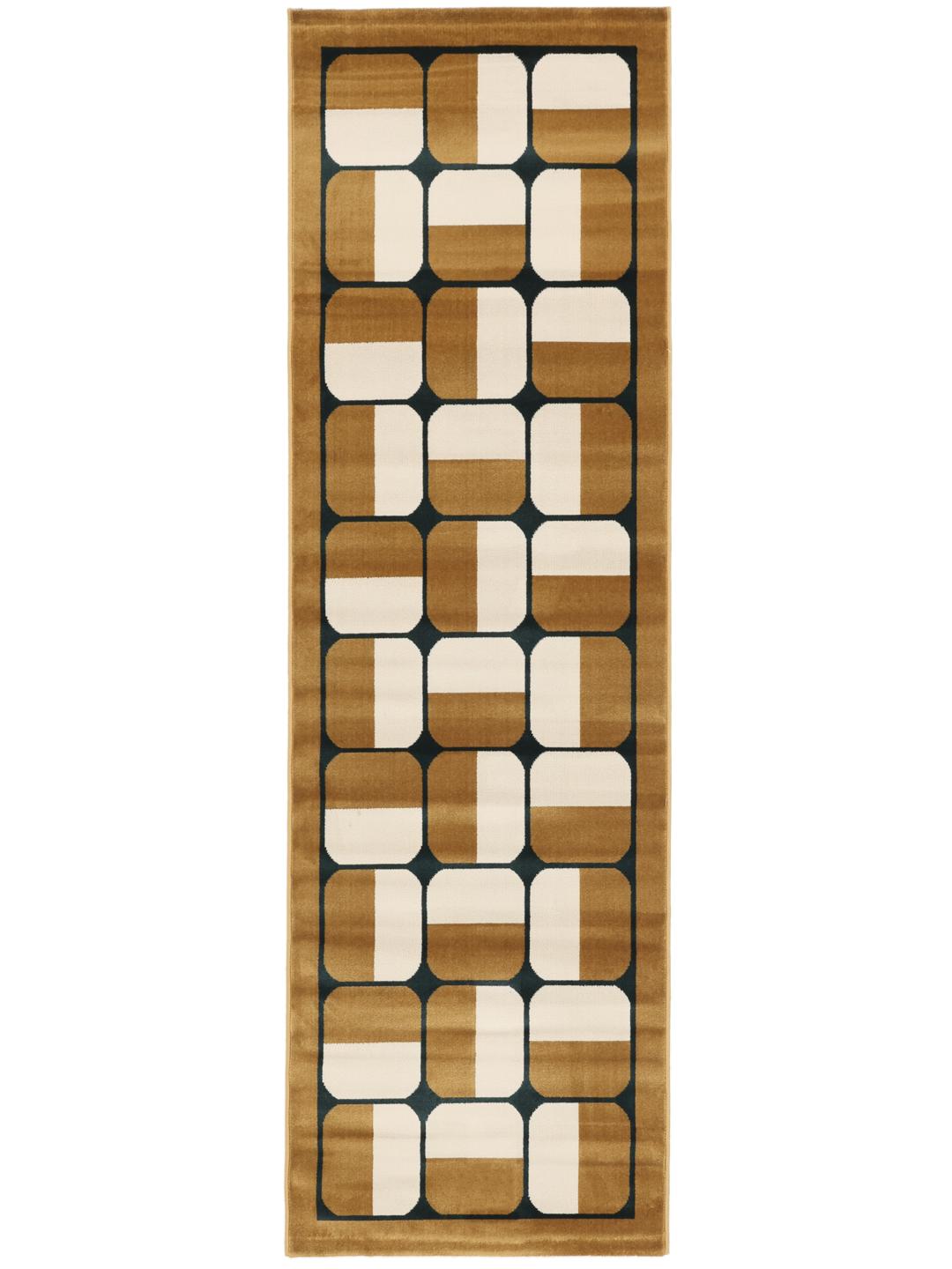 Mosterdgele loper met een geometrisch patroon