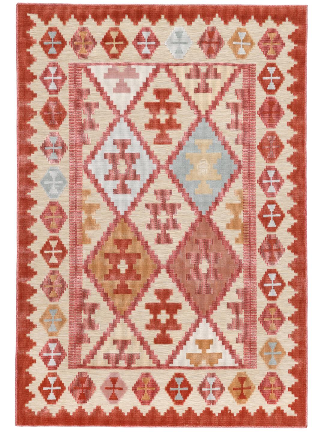 Beige tæppe med geometrisk mønster