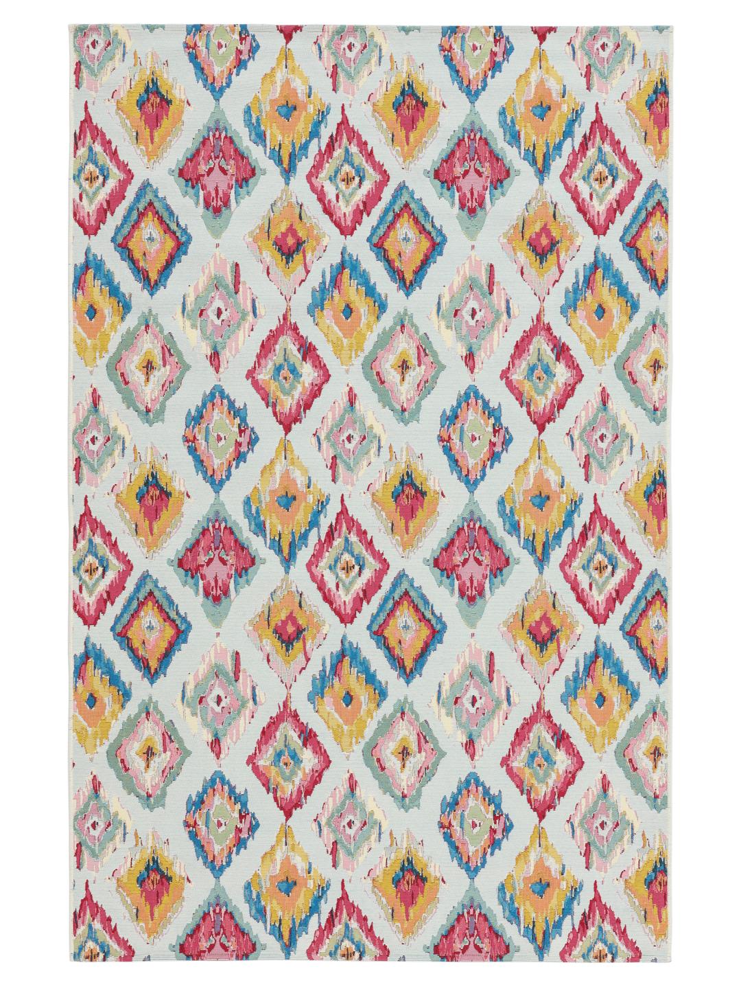 Tapis bleu clair et multicolore avec un motif ikat