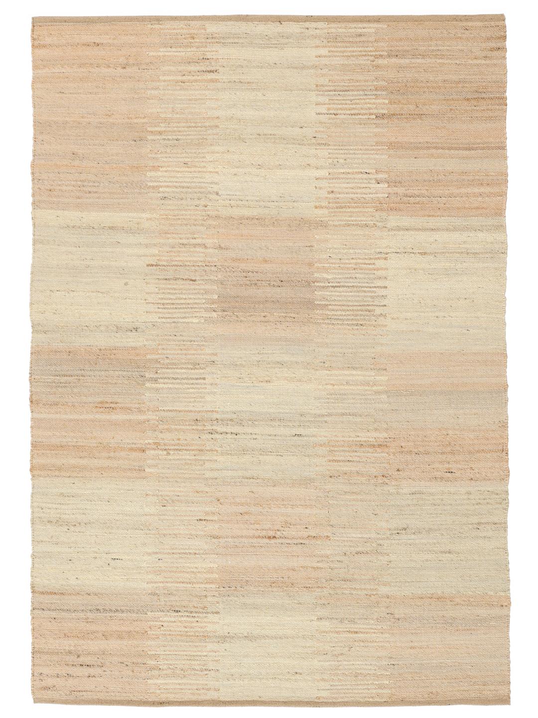 Handgeweven beige en wit tapijt met een subtiel dambordpatroon