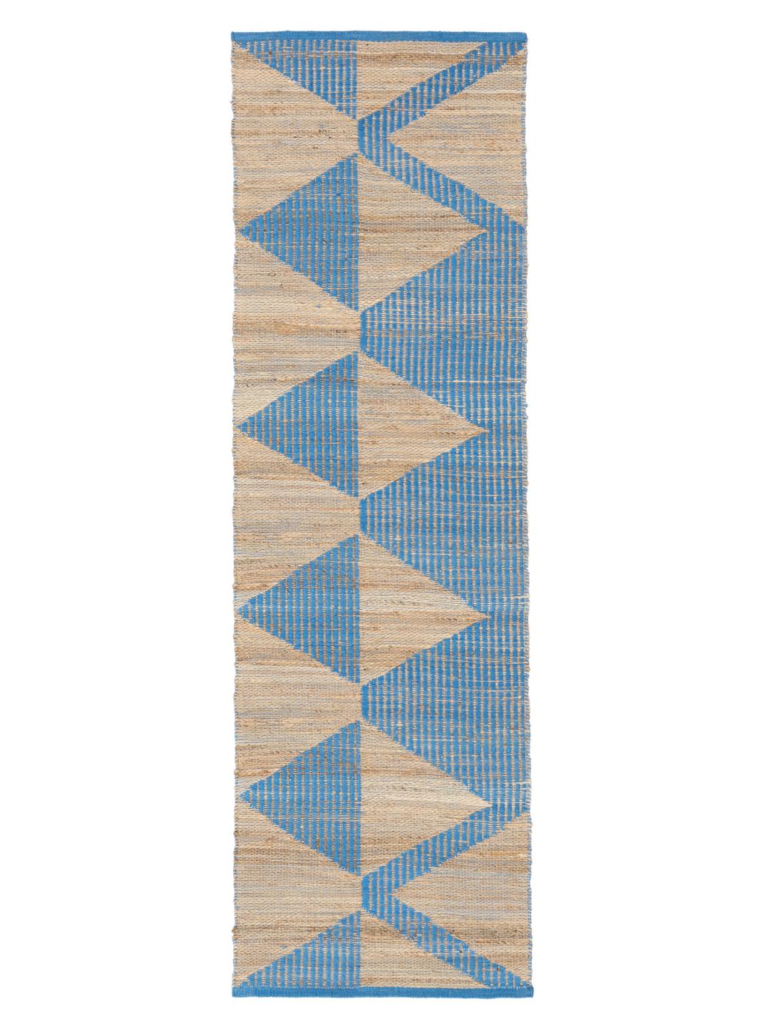 Beige og blå løber med geometrisk mønster