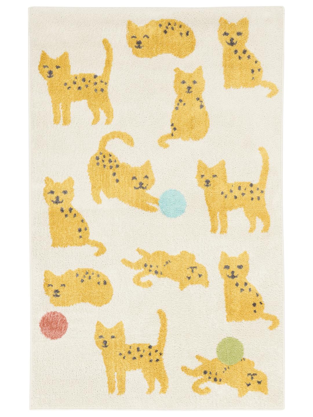 Wit en multicolour tapijt met een speels kattenmotief