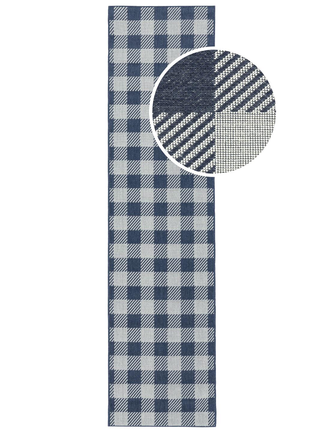 tapis de couloir bleu avec un motif à carreaux