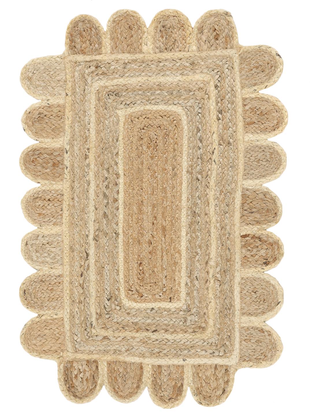 Beige og hvid vævet dørmåtte med bølget kant