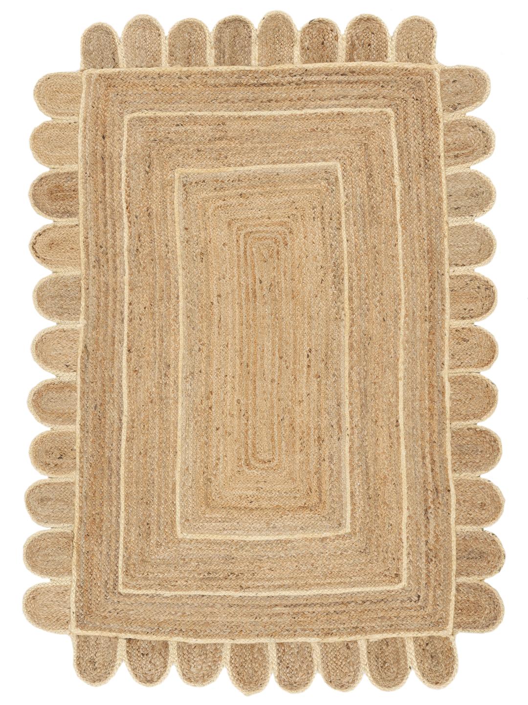 Beige en witte geweven deurmat met een schulprand