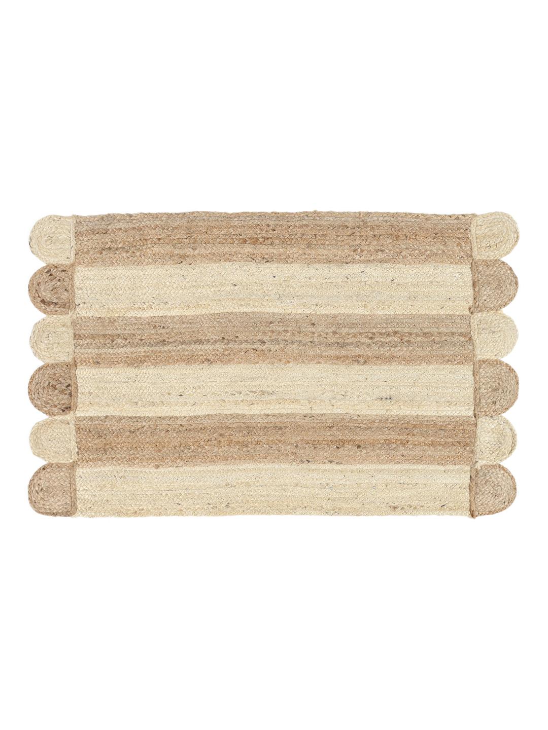 Handgeweven beige vloerkleed met streeppatroon