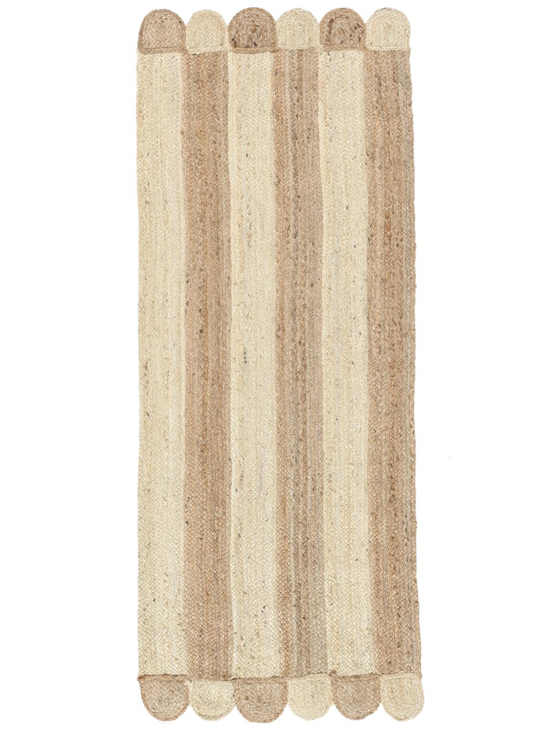 Beige en wit gestreepte handgeweven juteloper