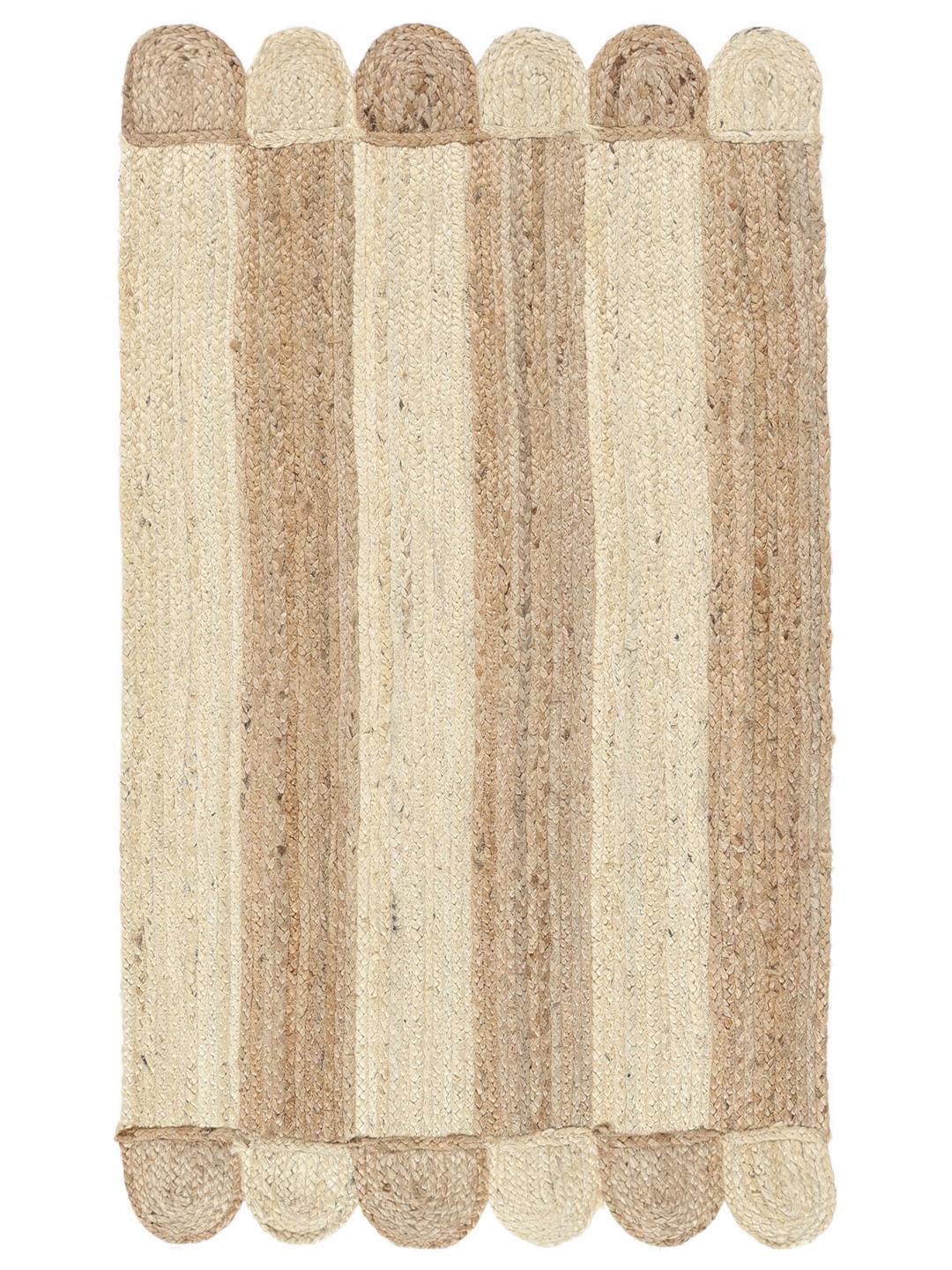 Handgeweven beige vloerkleed met streeppatroon