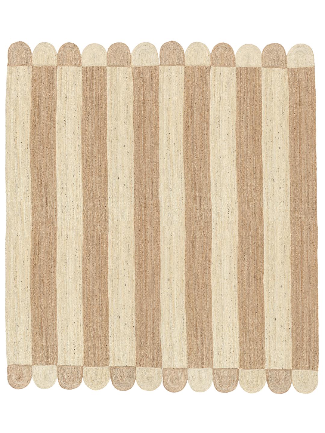 Vierkant jutekleed in beige en wit met schulpranden