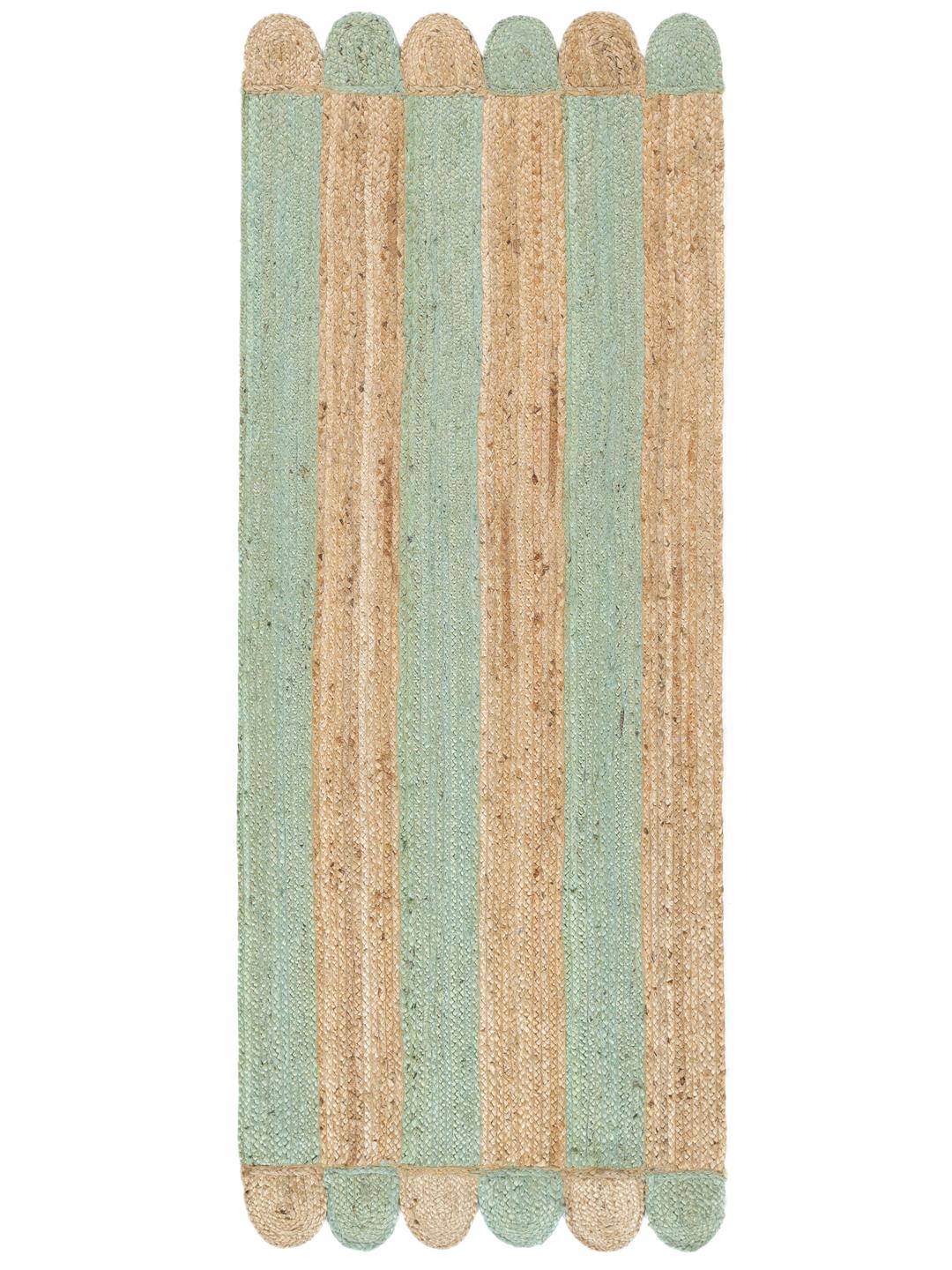 Handgeweven groene en beige jute loper