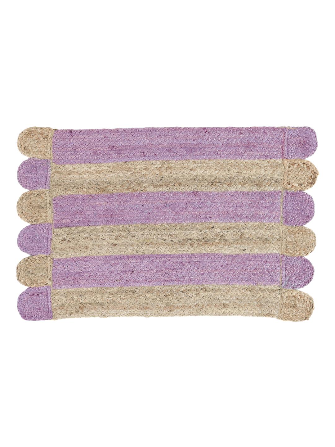 Handgeweven paars en beige vloerkleed van jute