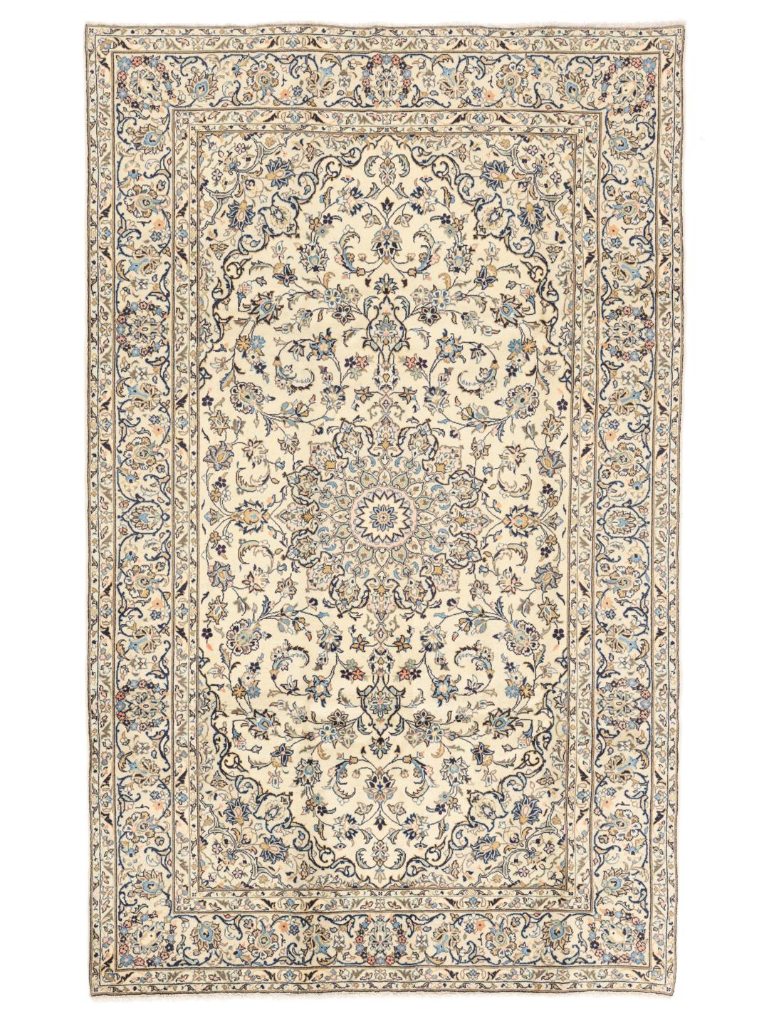 Hand-knotted Keshan rug from the Middle East in beige with floral patterns
