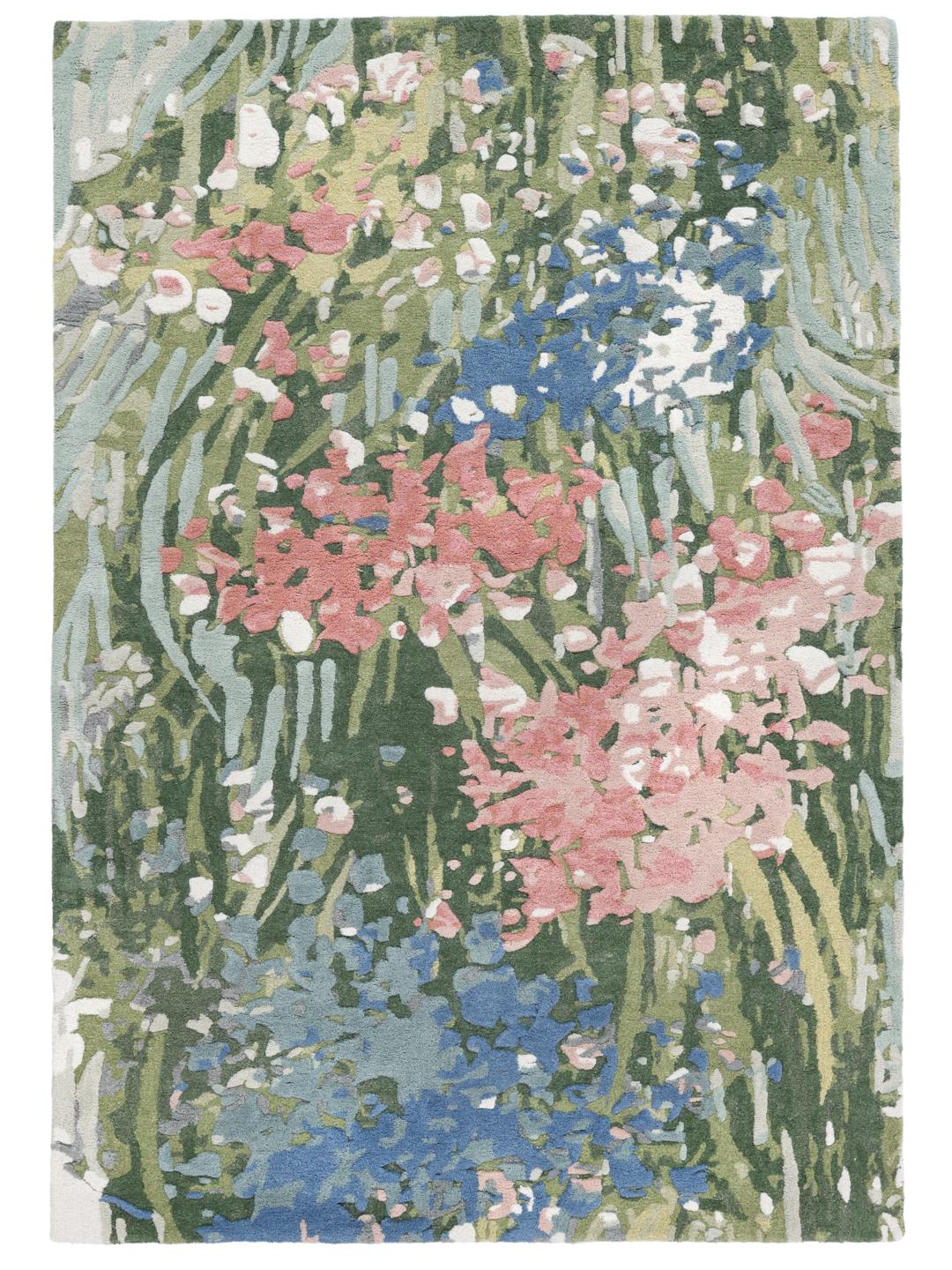 Veelkleurig tapijt met een bloemendesign in wol