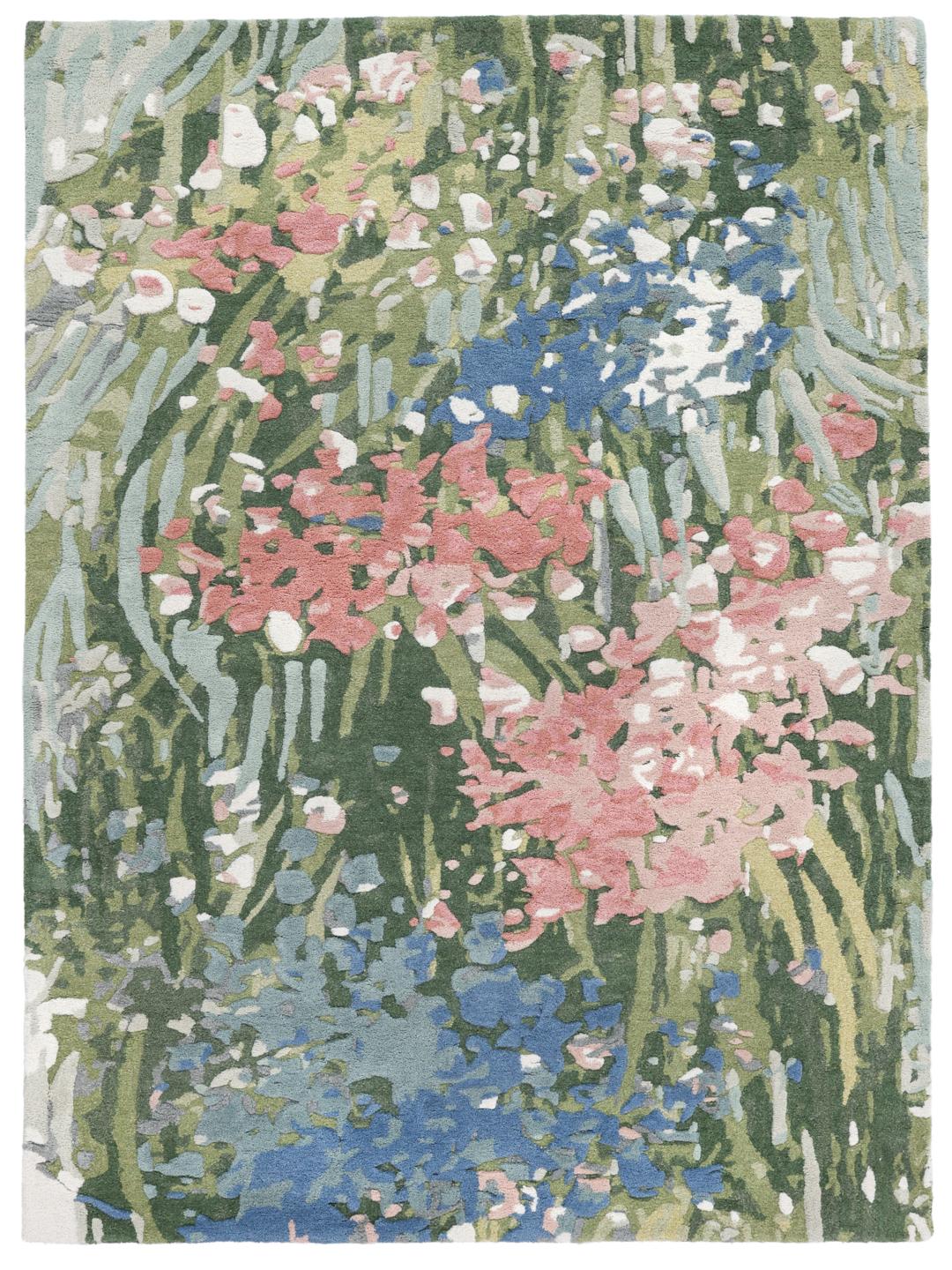 Veelkleurig tapijt met een bloemendesign in wol