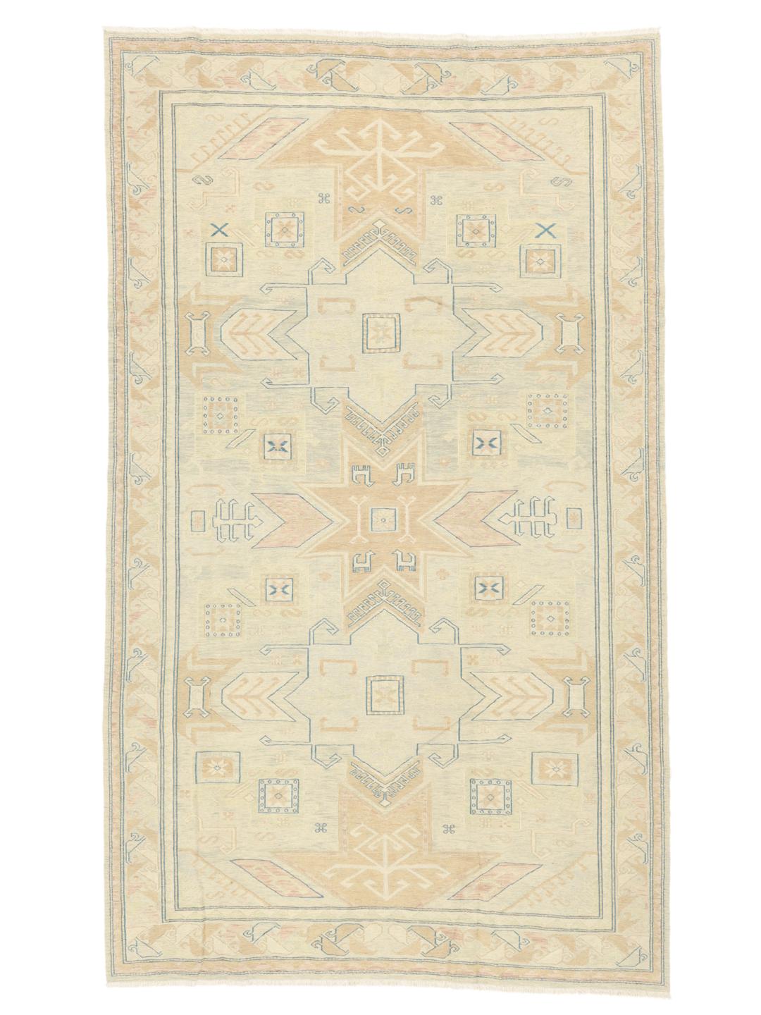 Handgeweven Afghaans Kelim Suzani tapijt in beige en lichtblauwe tinten
