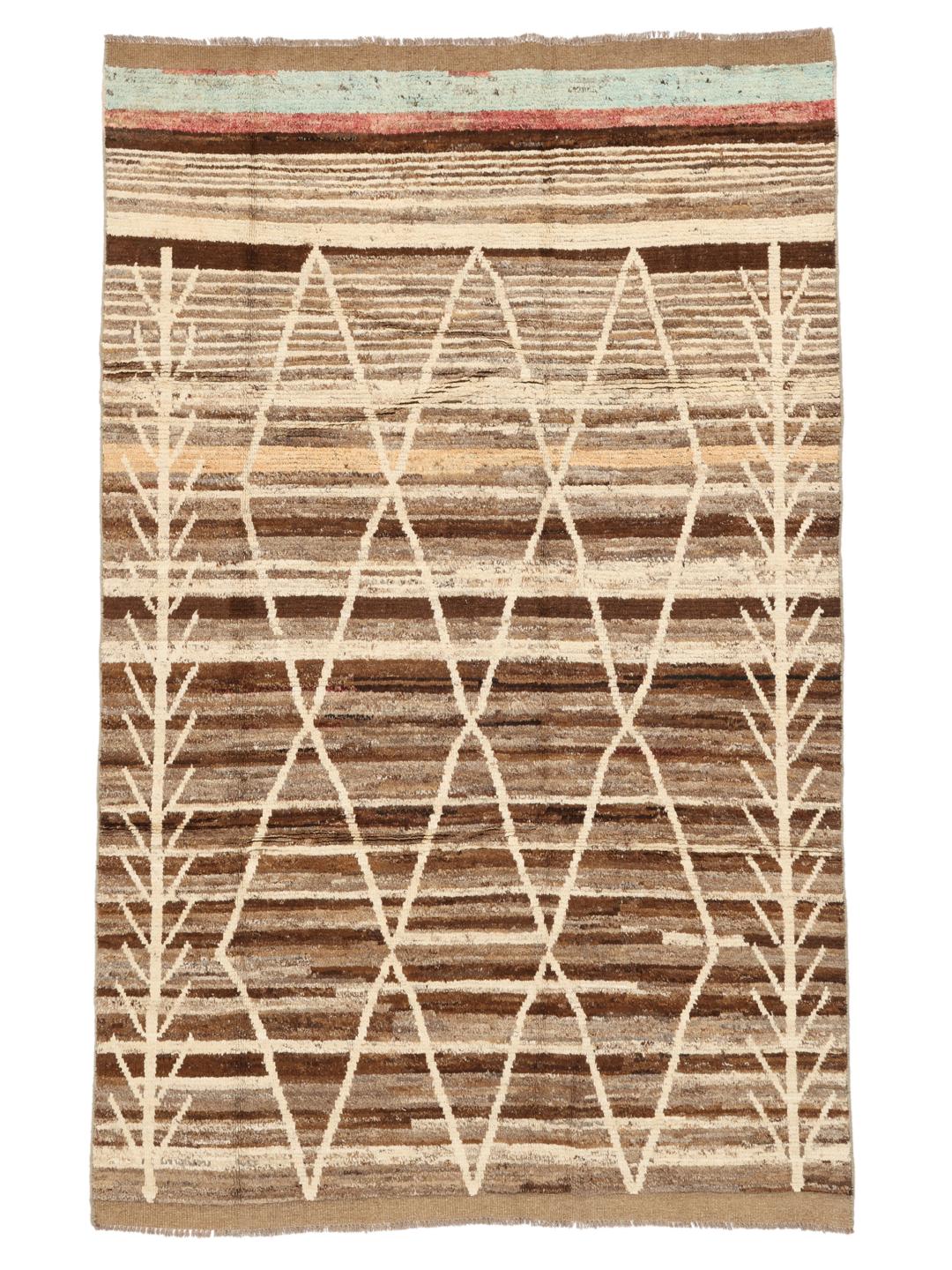 Handmade Berber style rug from Afghanistan in brown tones with geometric patterns