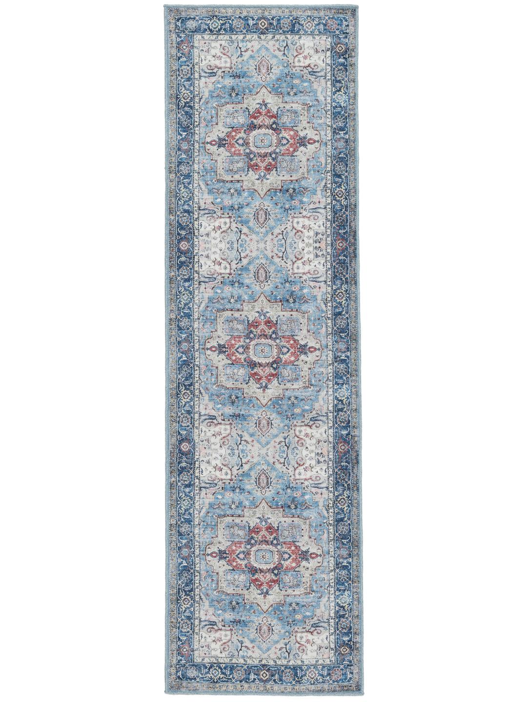 loper in blauw en meerkleurig
