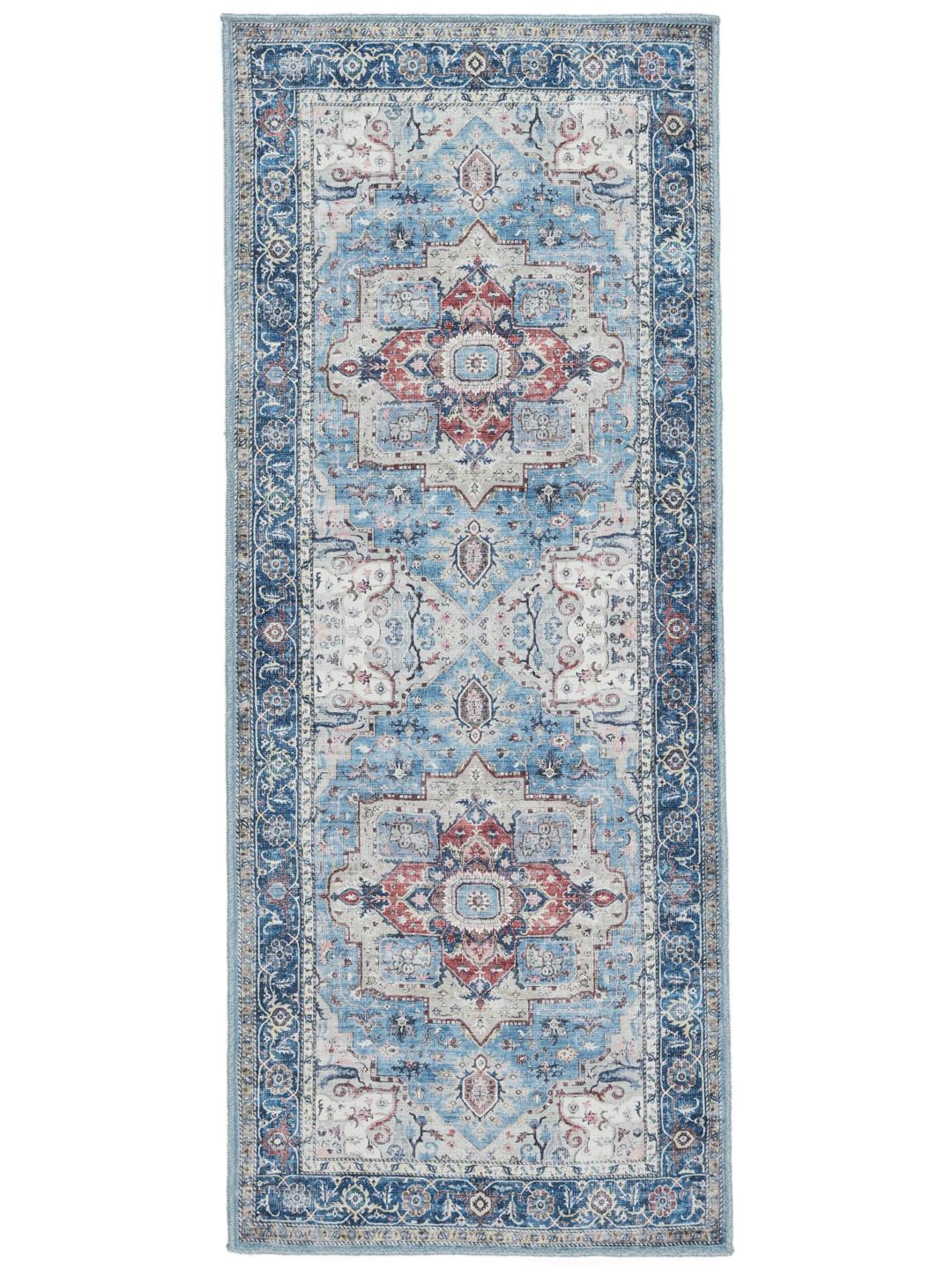 loper in blauw en meerkleurig