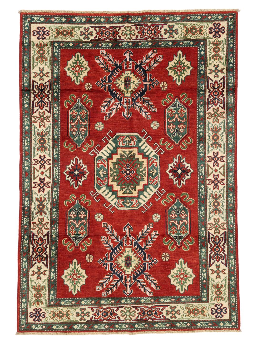 Tapis afghan noué à la main avec des motifs géométriques rouges traditionnels