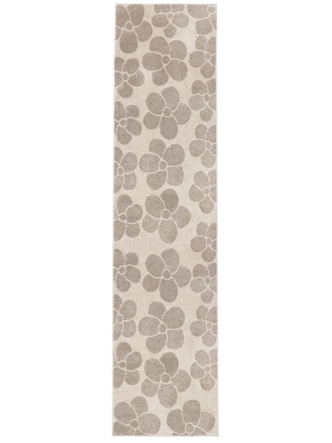 Een beige loper met een herhalend bloemmotief