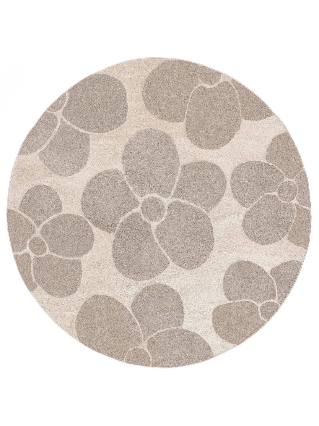 Rond beige en gebroken wit bloemenvloerkleed