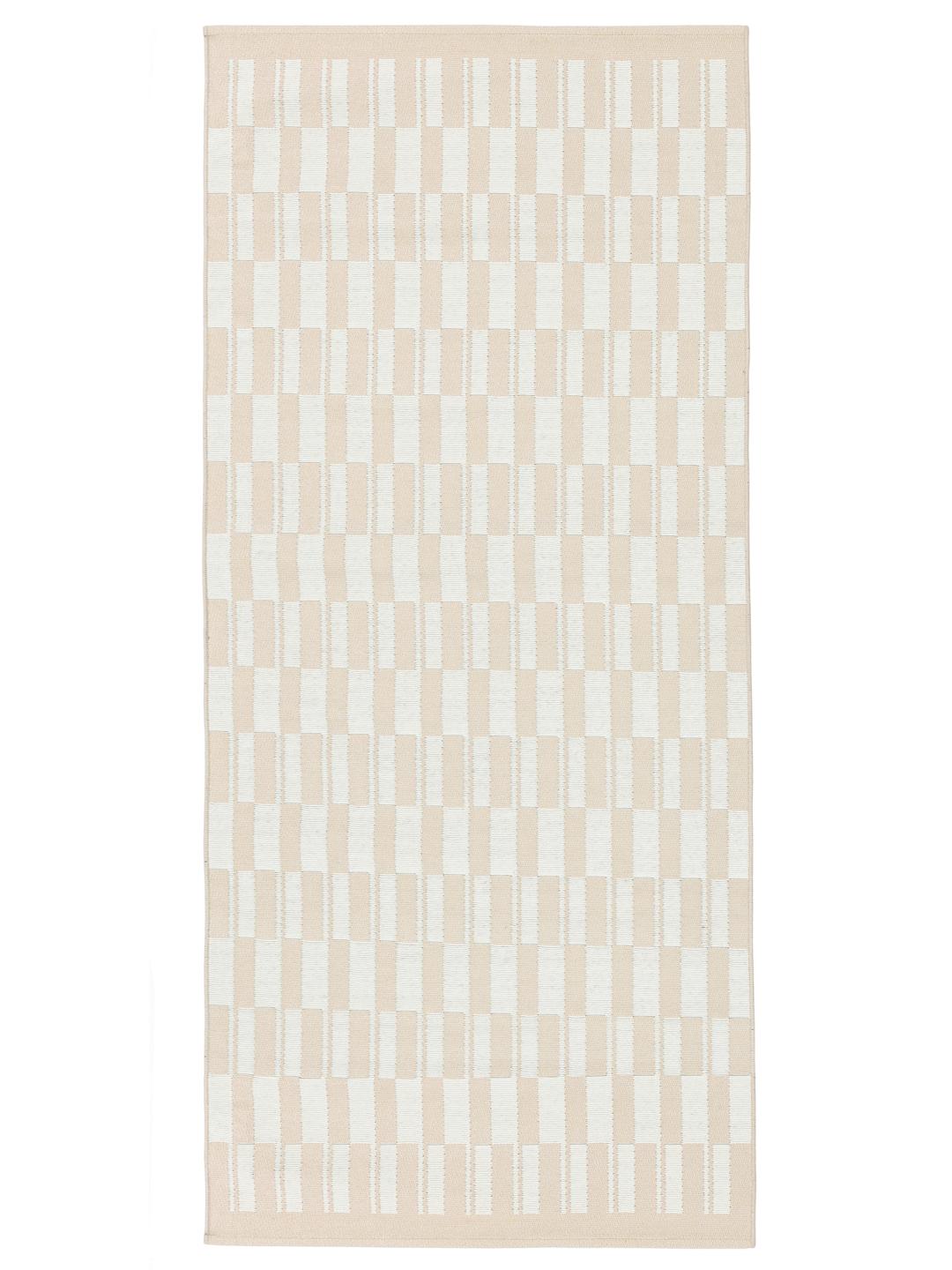 Beige og hvid løber med geometrisk mønster