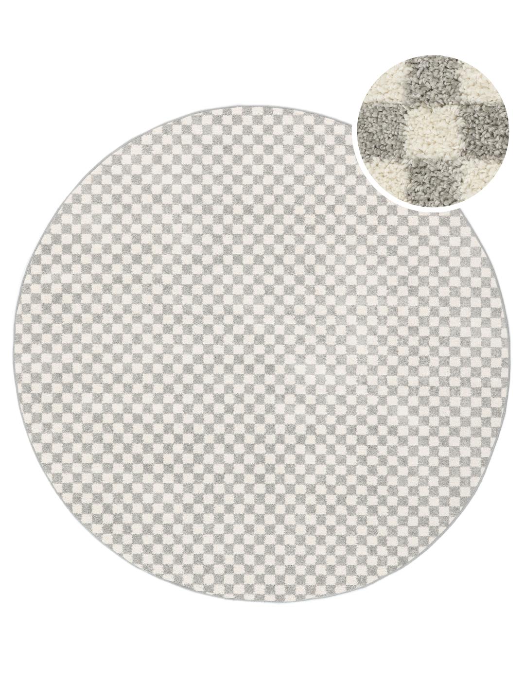 Tapis rond en gris clair et blanc