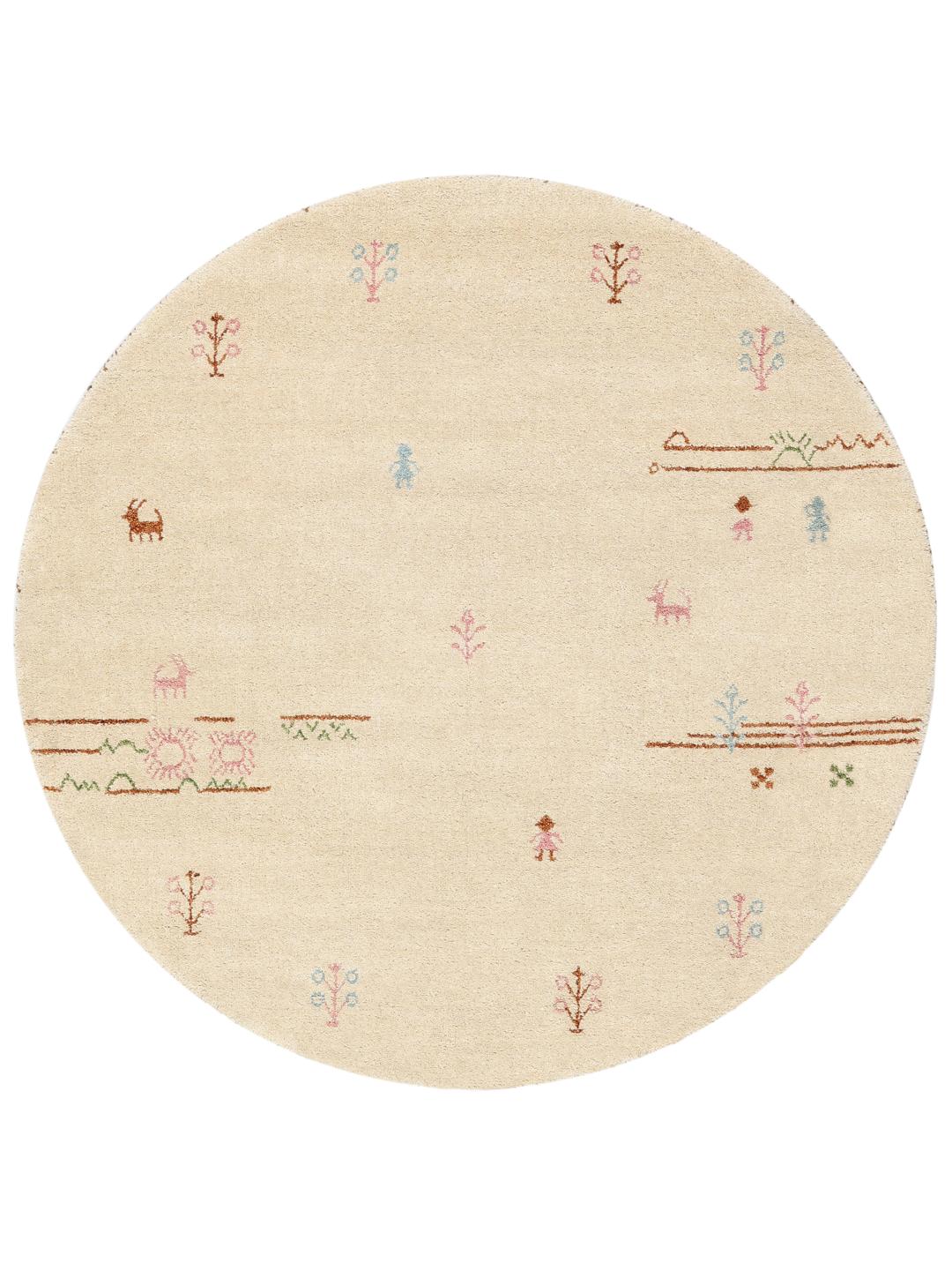 Round Rug Calm Gabbeh Landscape Beige Rug - Rugvista
