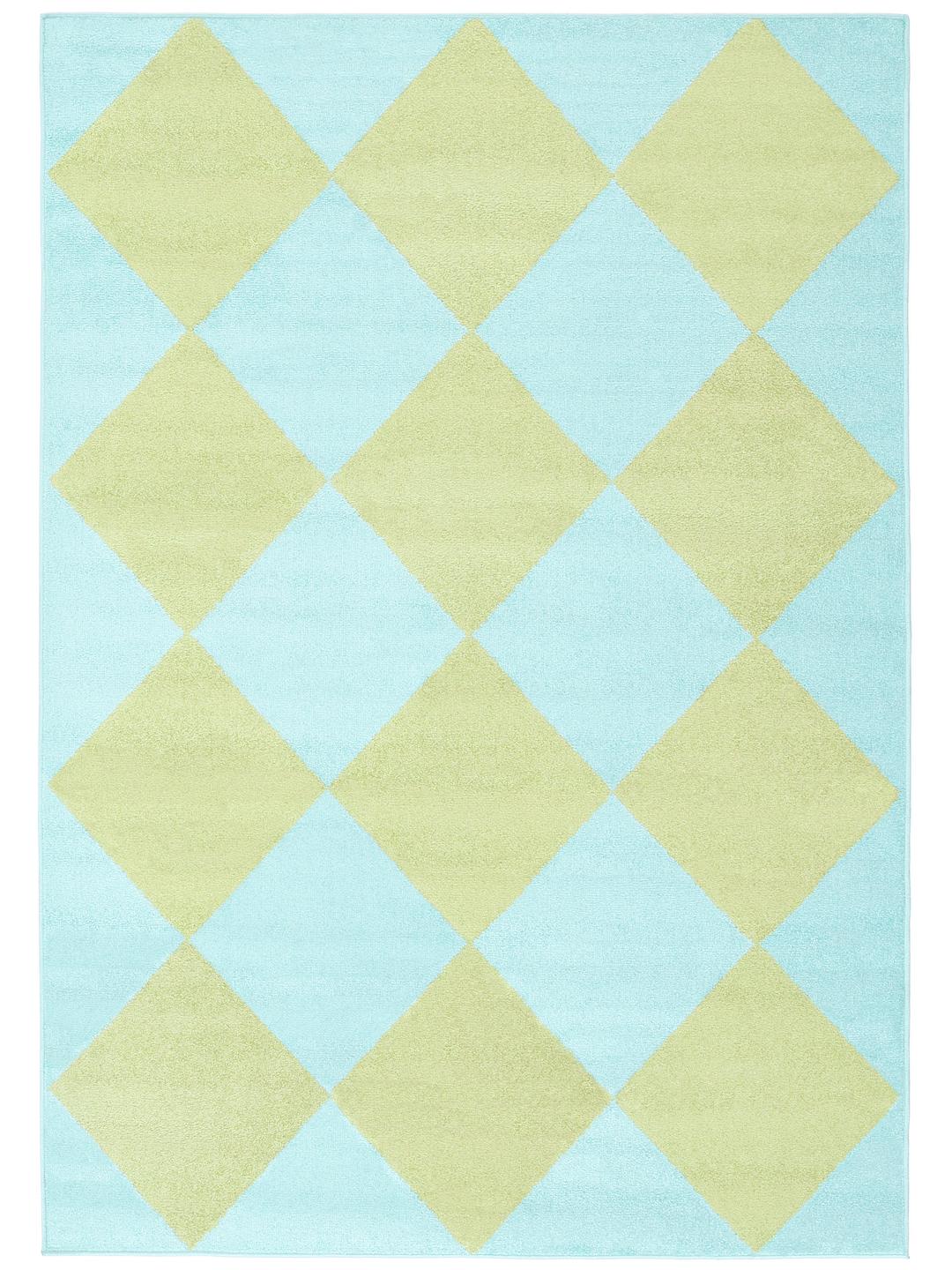Groen en lichtblauw tapijt met een geometrisch patroon