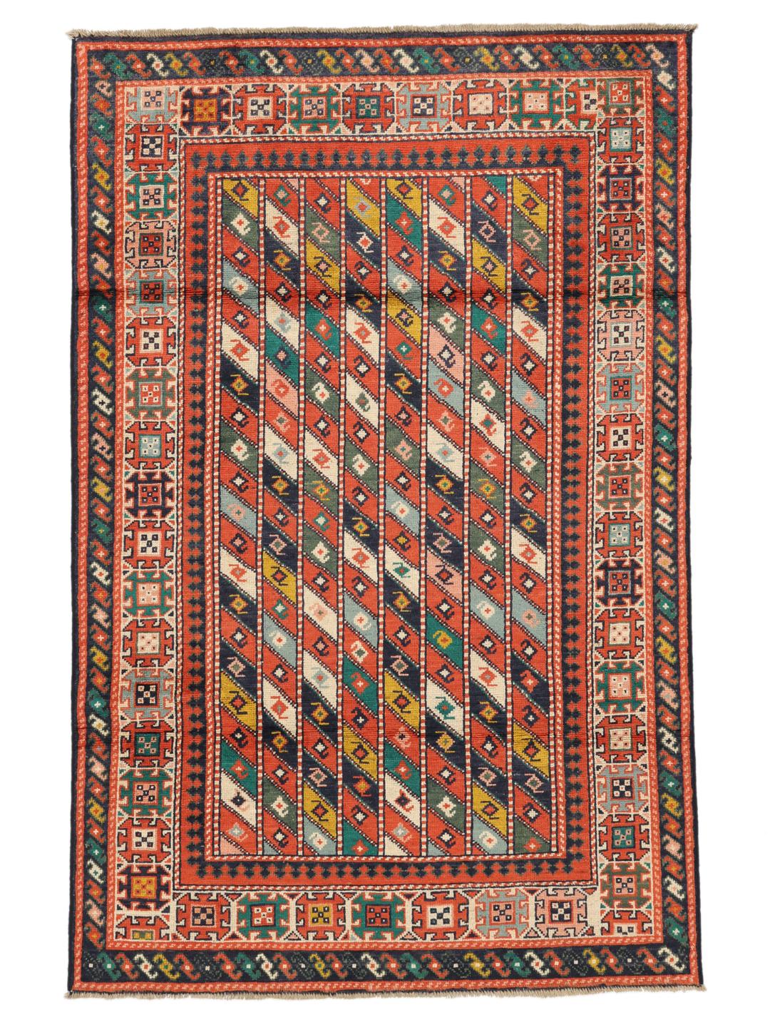 Covor Kazak înnodat manual din Afganistan cu un design geometric multicolor