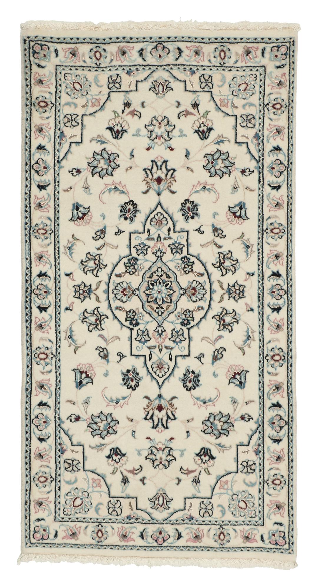 Handgeknoopt Nain 9La tapijt uit het Midden-Oosten in beige met bloempatronen.