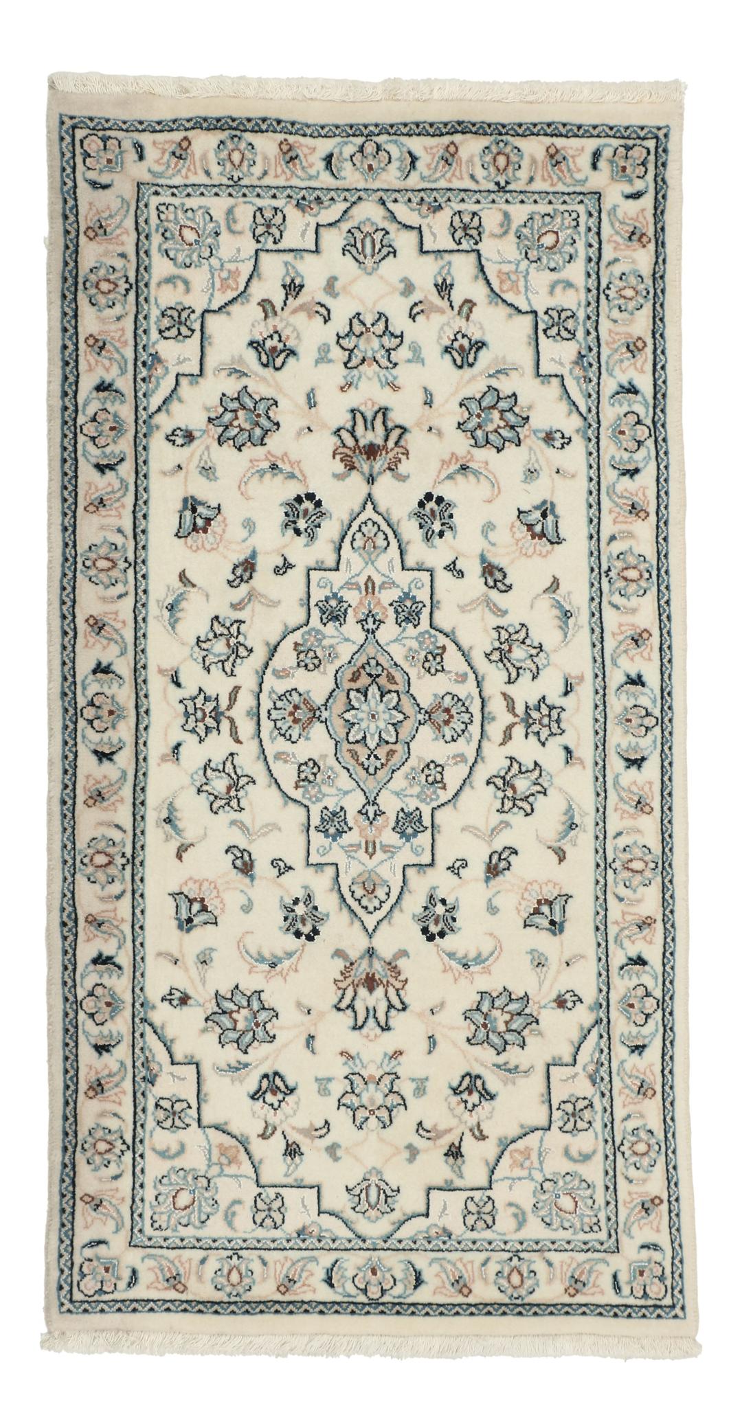 Met de hand geknoopt Nain 9La tapijt uit het Midden-Oosten in beige met bloemmotieven.