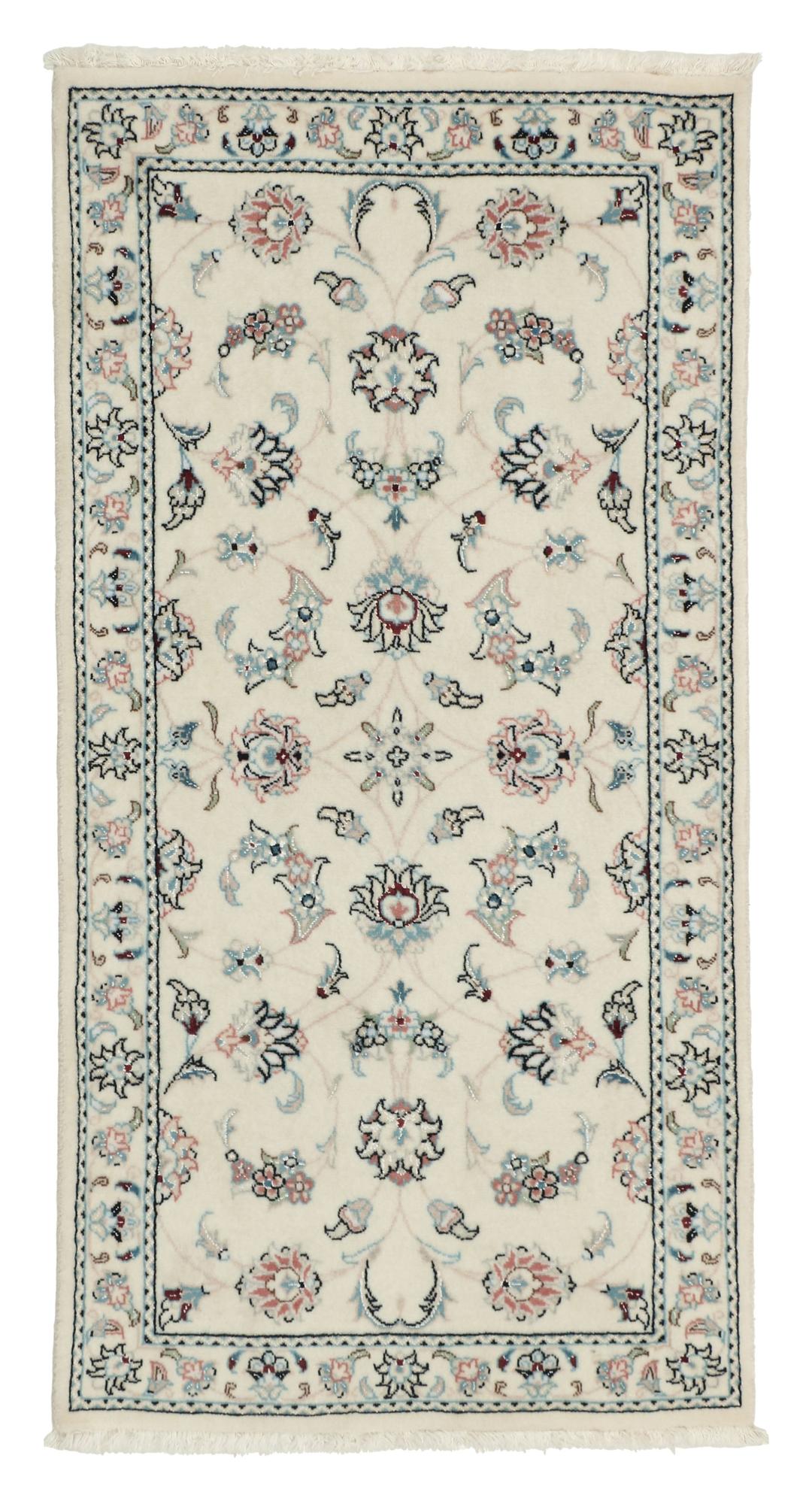 Hand knotted Nain 9La rug with delicate floral motifs on a cream background