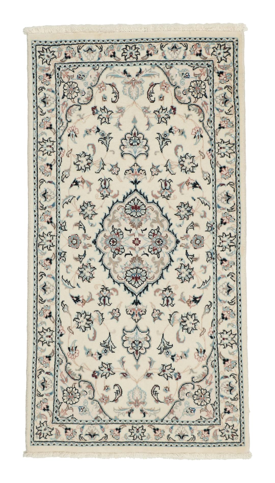 Hand-knotted Nain 9La rug from the Middle East in beige with intricate floral patterns