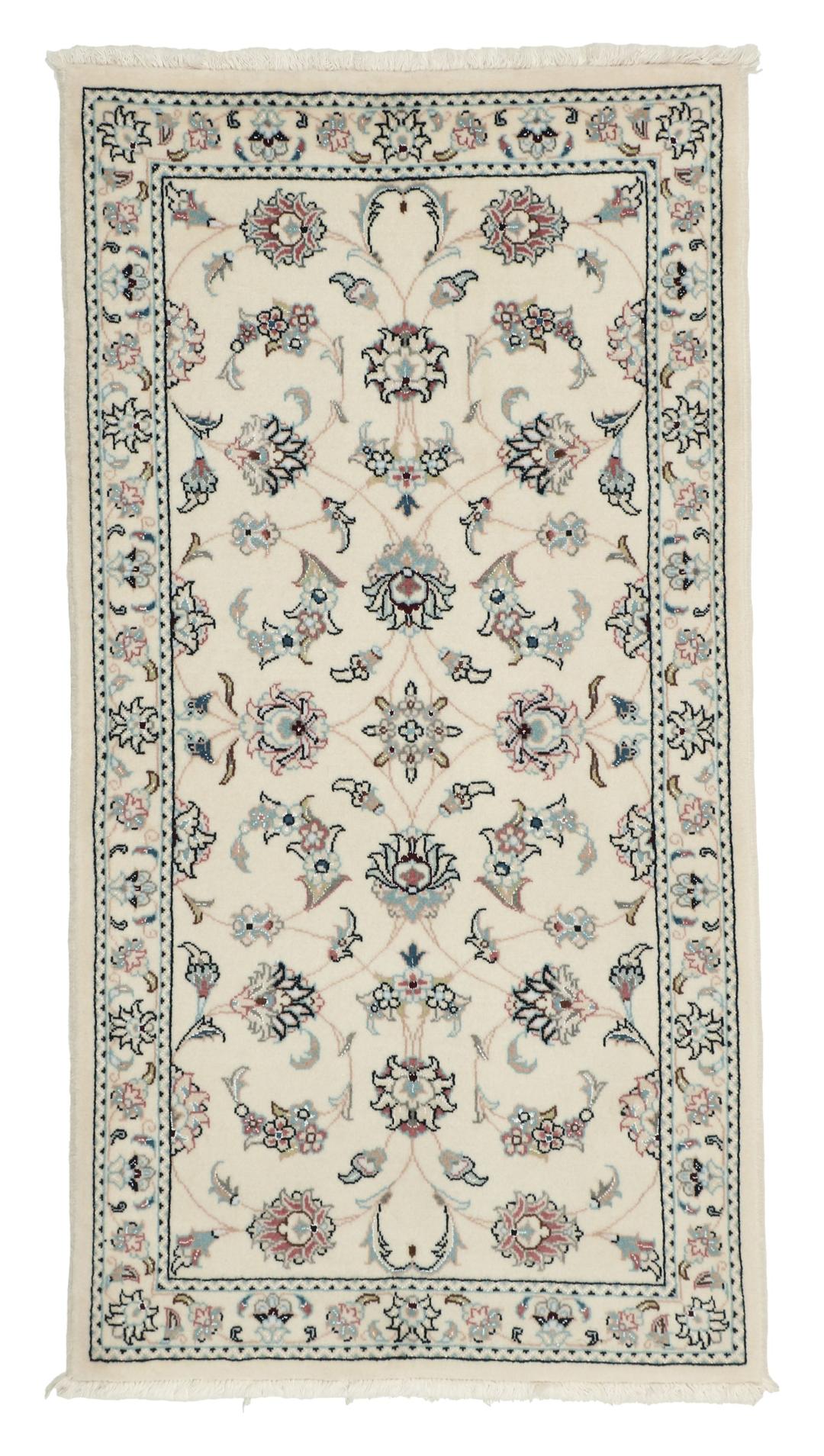 Handgeknoopt Nain 9La-tapijt met bloemmotieven in beige uit het Midden-Oosten