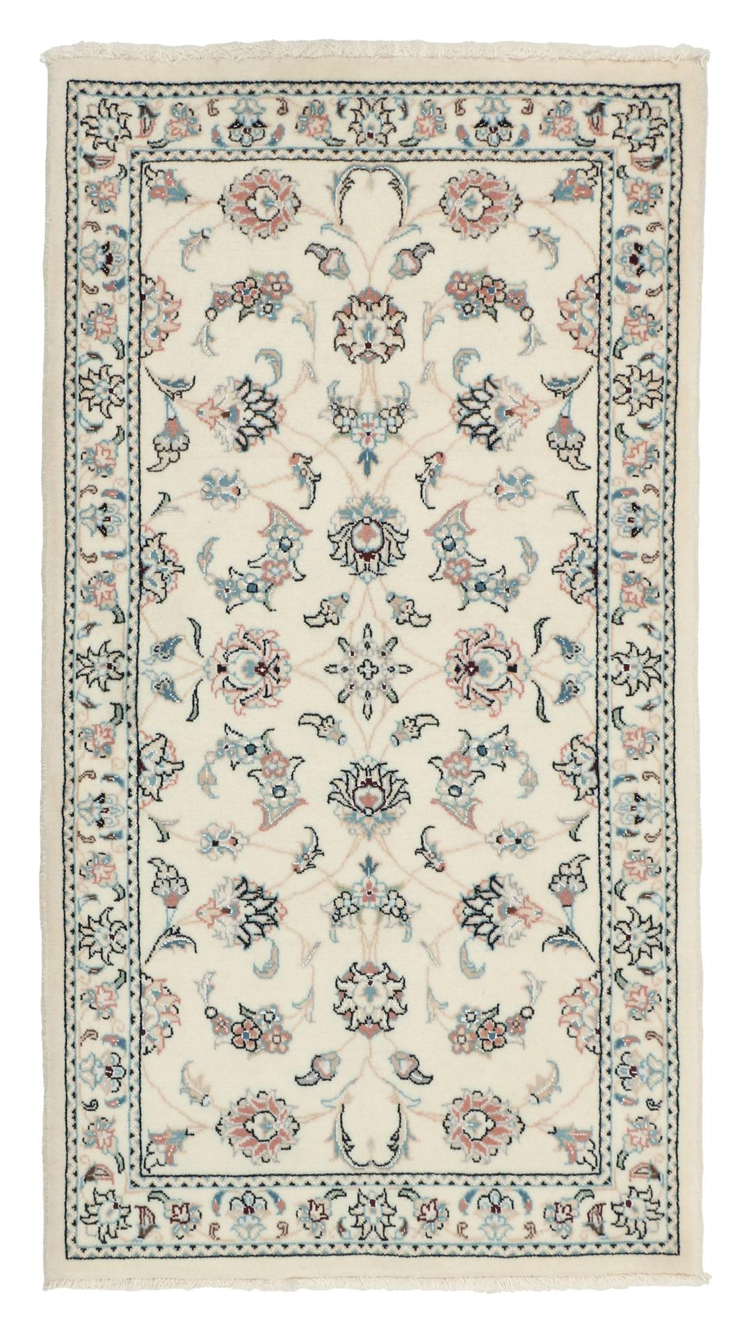 Handgeknoopt Nain 9La tapijt uit het Midden-Oosten in beige met bloemenpatronen