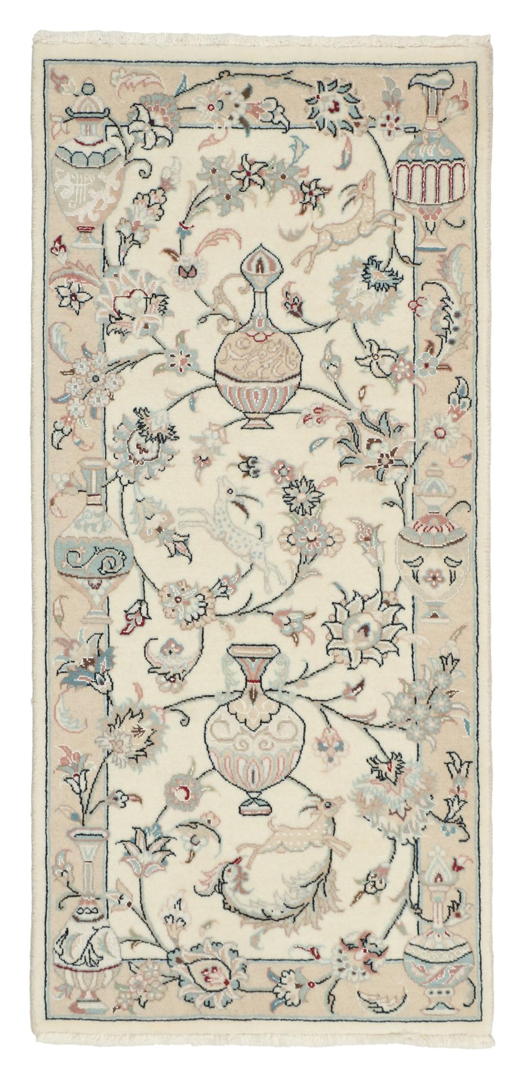 Hand-knotted Nain 9La rug from the Middle East in a soft beige colour with floral patterns