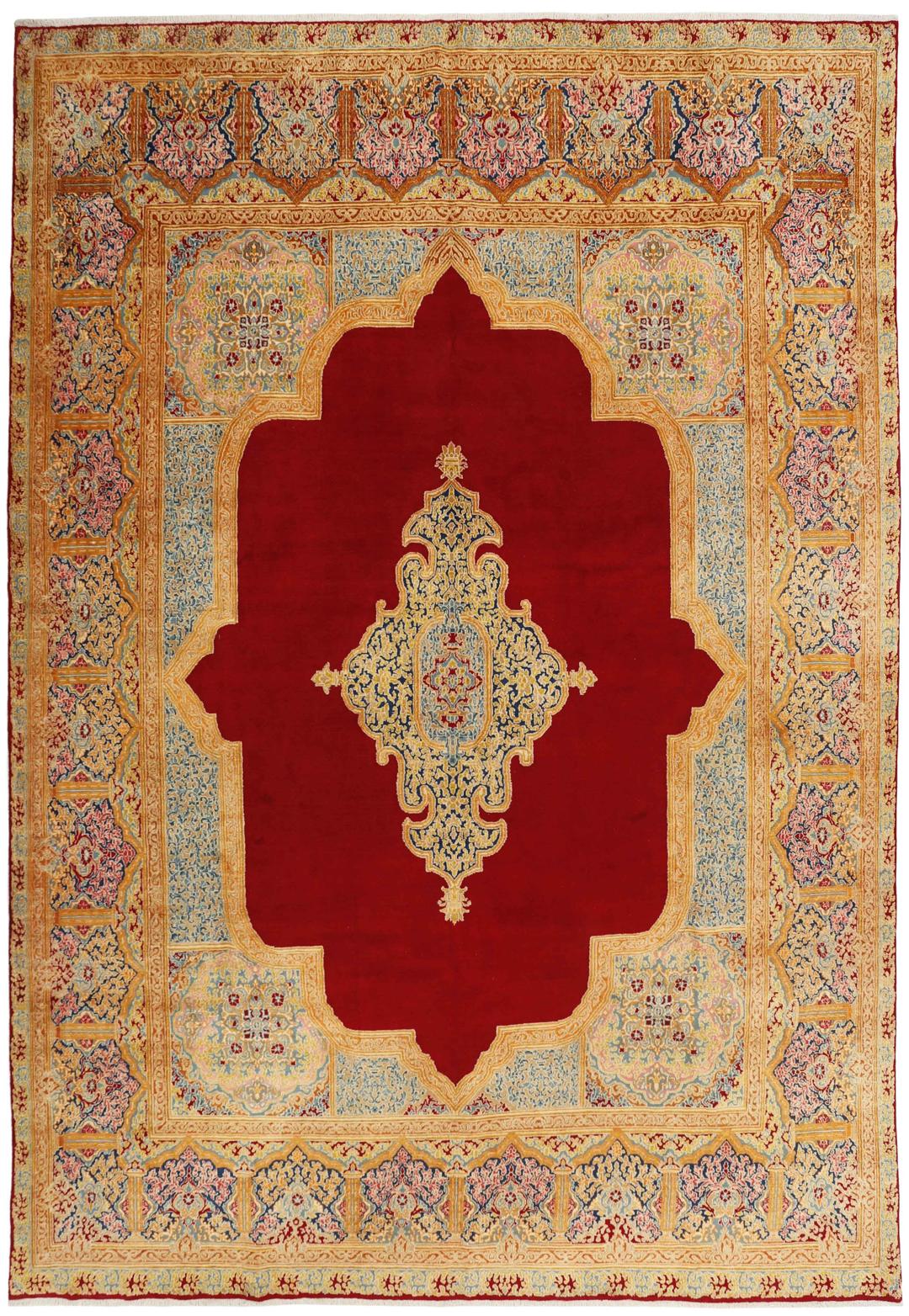 Handgemaakt vloerkleed uit het Midden-Oosten in rood en blauw