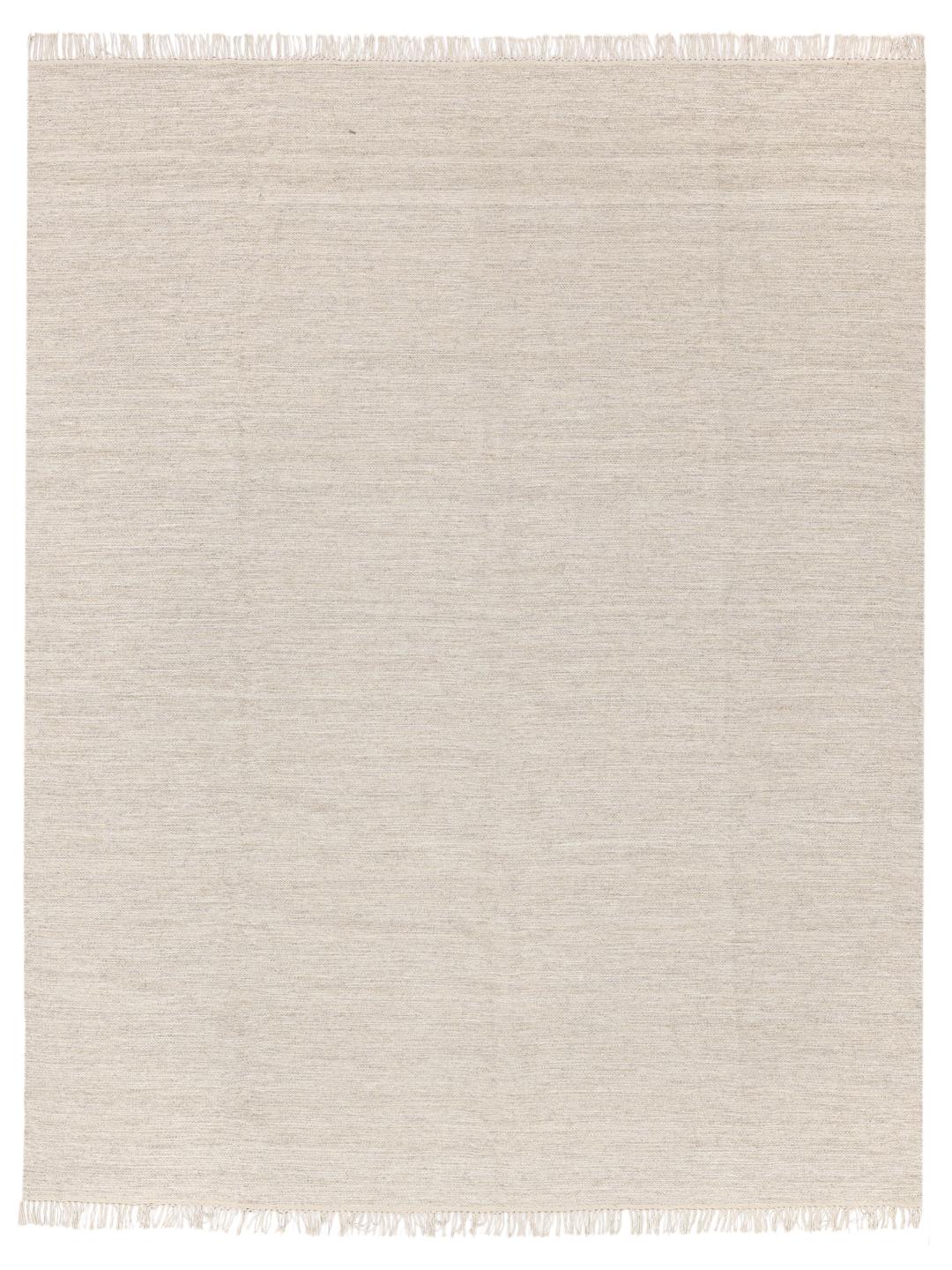 Beige tæppe med enkel vævet tekstur og frynsede ender