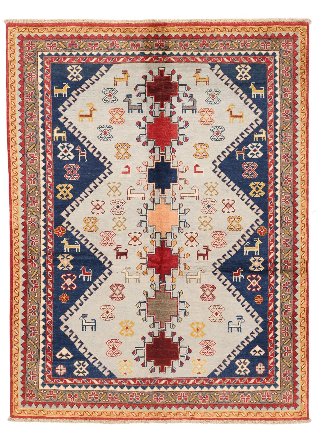 Handgeknoopt Afghaans Kazak-tapijt met veelkleurige geometrische patronen