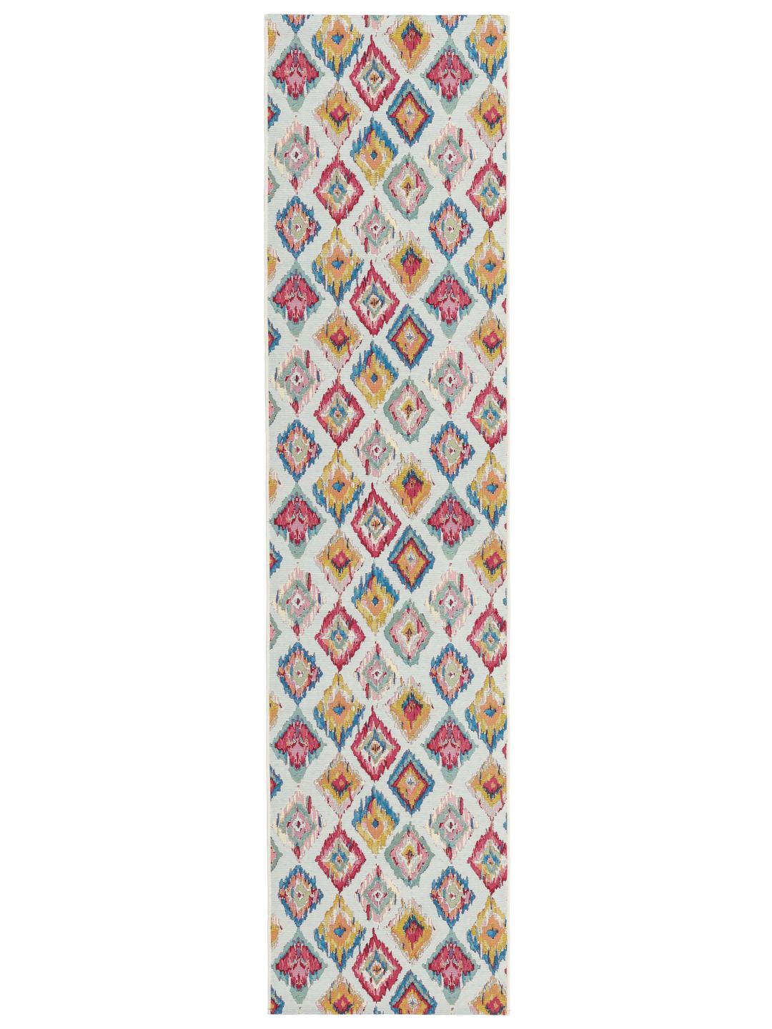 Tapis de couloir bleu clair et multicolore