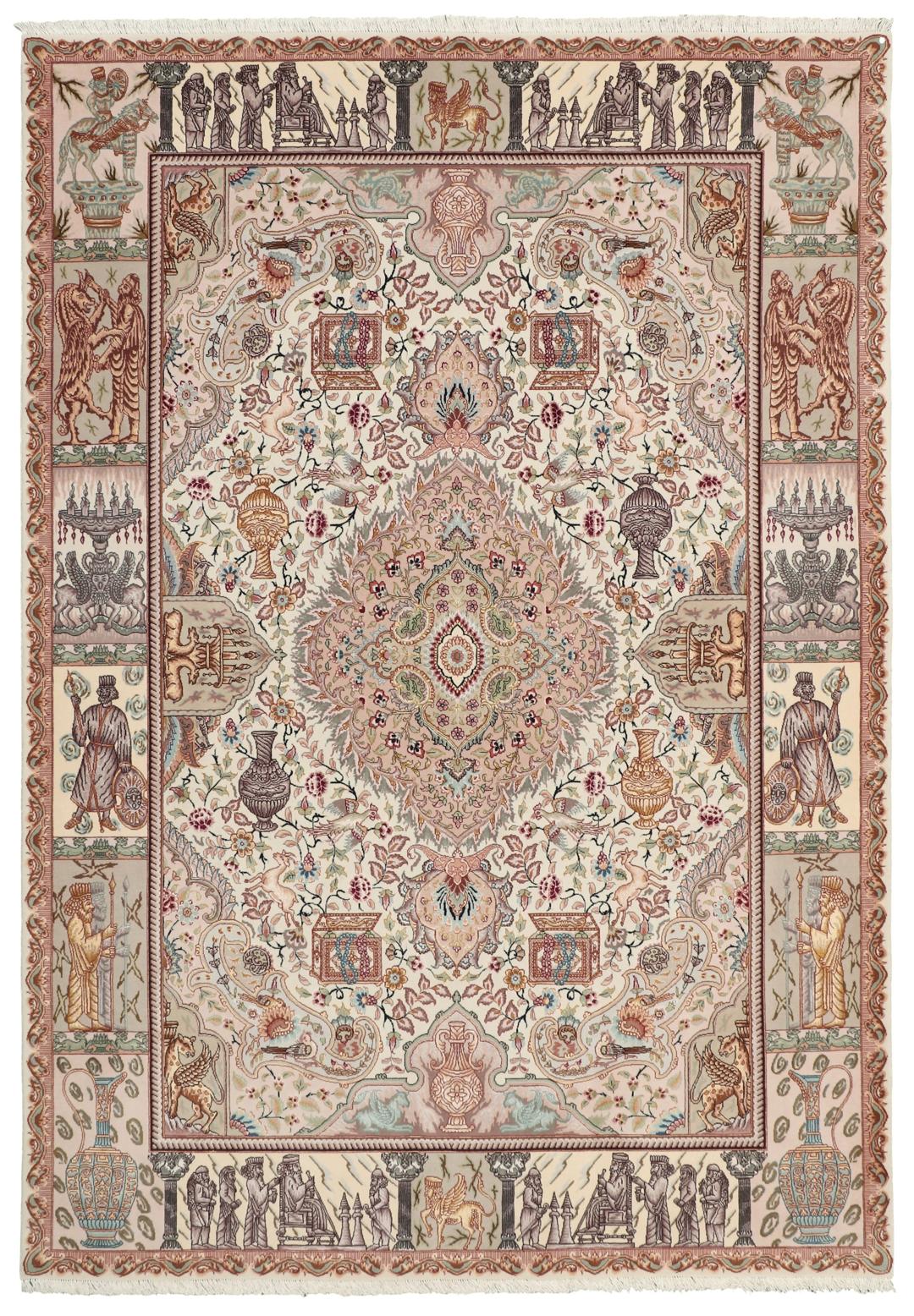 Handgeknoopt Tabriz-tapijt uit het Midden-Oosten in beige tinten