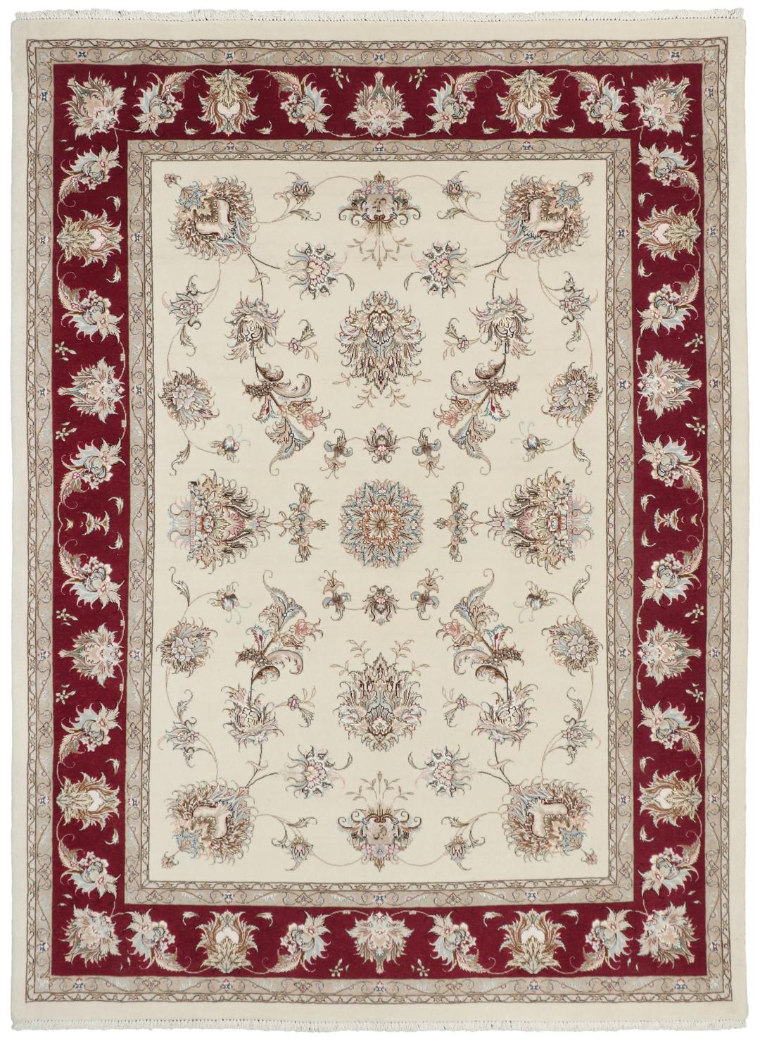 Handgeknoopt Tabriz-tapijt met bloemmotieven in beige en rood uit het Midden-Oosten