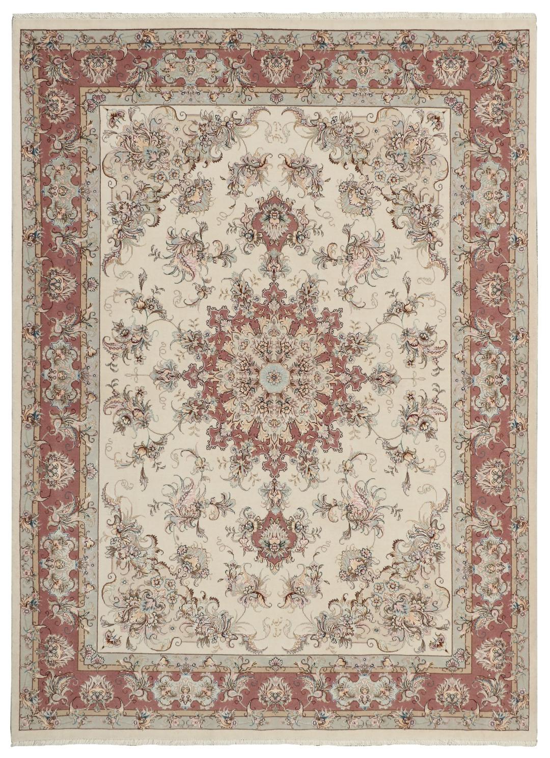 Handgeknoopt Tabriz 50 Raj tapijt met bloemmotieven in beige en rood uit het Midden-Oosten