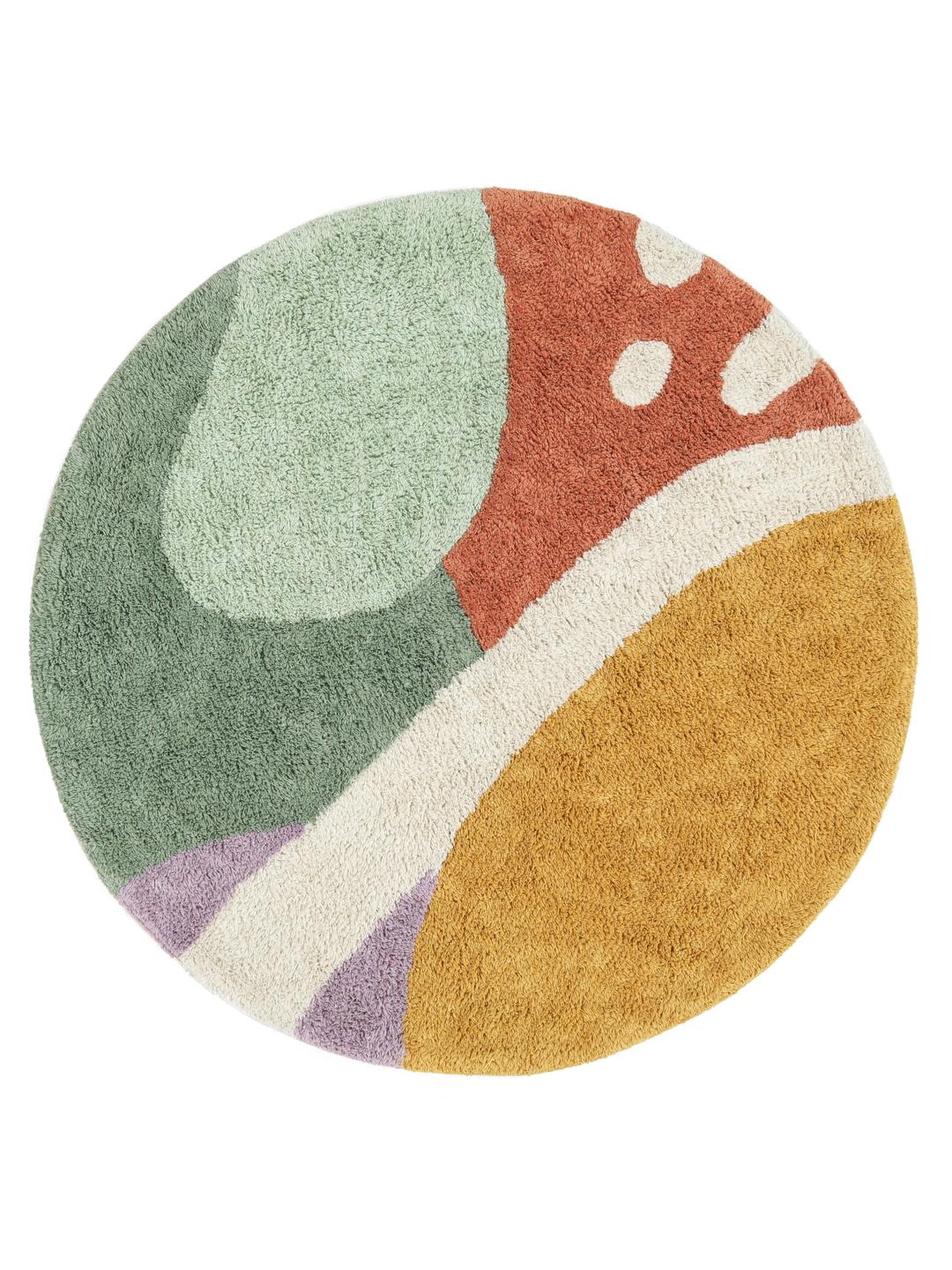 Tapis de bain rond multicolore aux formes organiques