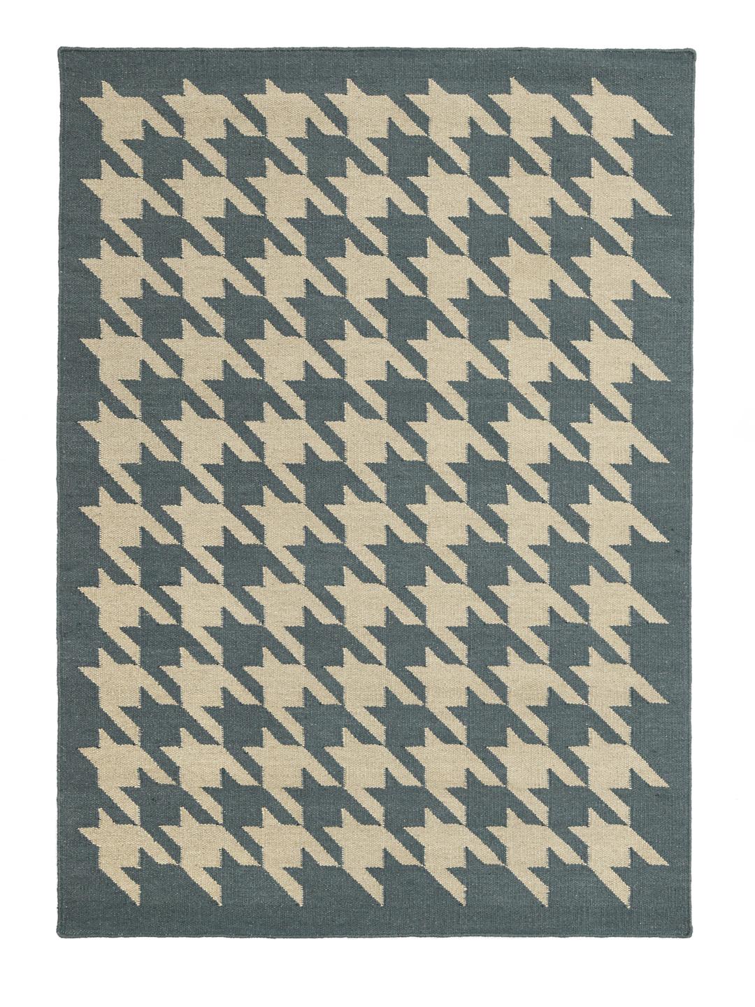 Houndstooth-vloerkleed in blauw en beige