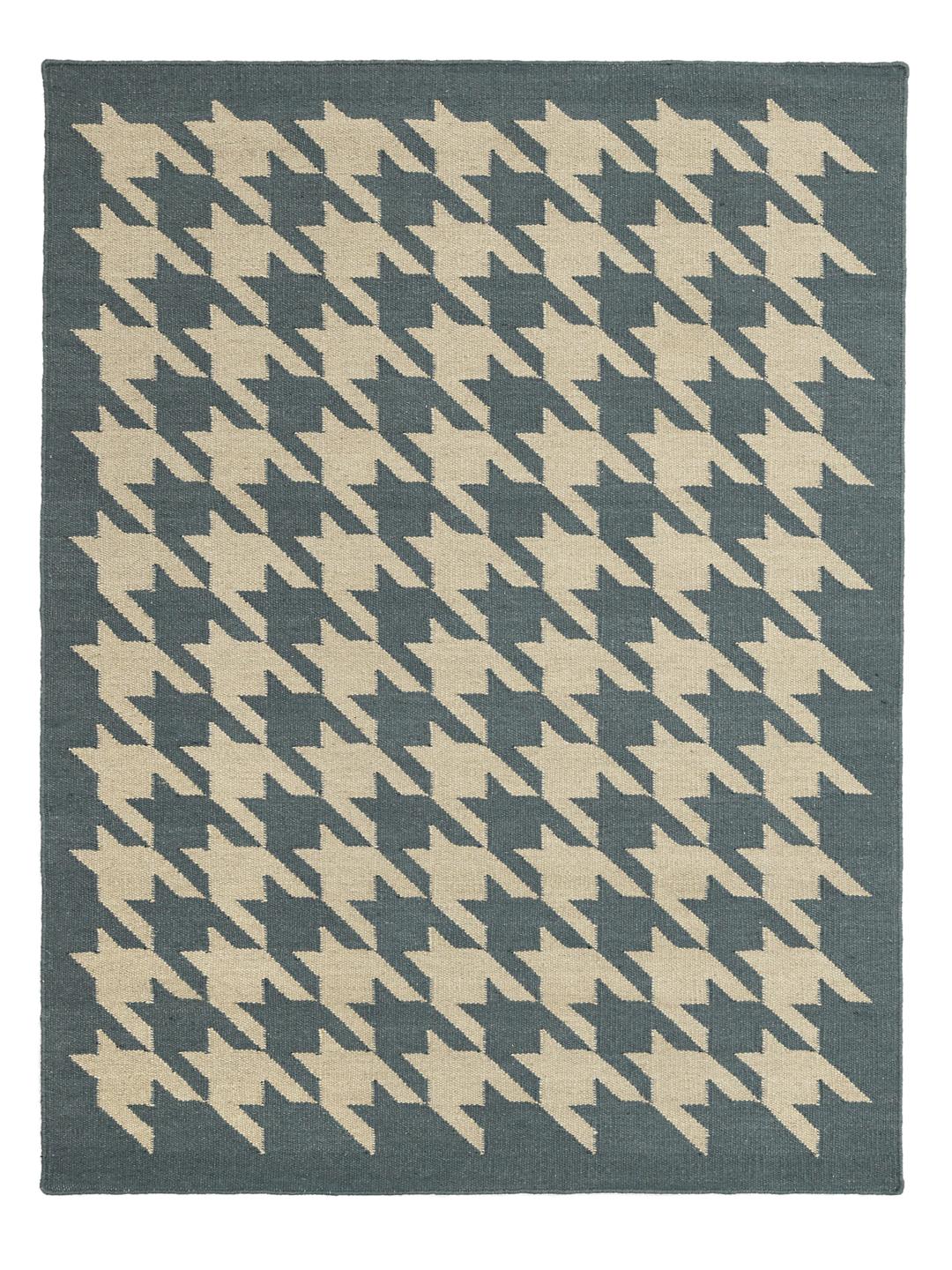 Houndstooth-vloerkleed in blauw en beige
