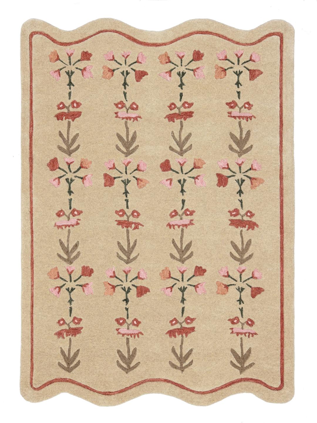 Beige tapijt met bloemmotieven