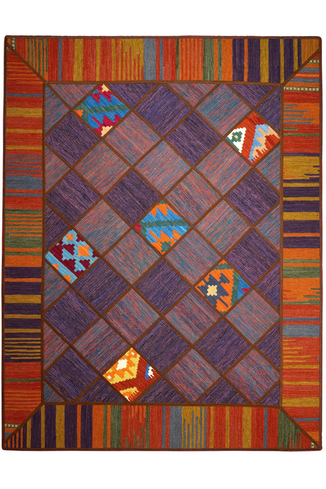 Tapis patchwork turc tissé à la main dans des tons multicolores vibrants